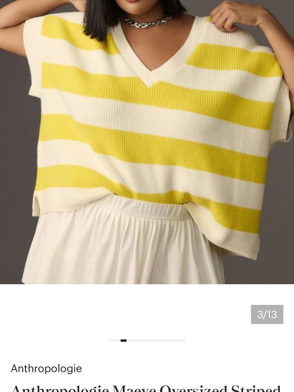 Anthropologie Yellow & Cream Striped V-Neck Sweater Vest